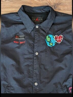Jordan Black Coach Jacket with Earth & Heart Patch Russell Westbrook Why Not?